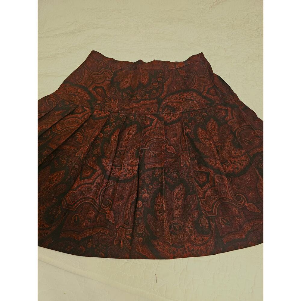 Vintage Ellen Figg Skirt With A Back Zipper Size 14 Brown Paisley Print Pleated